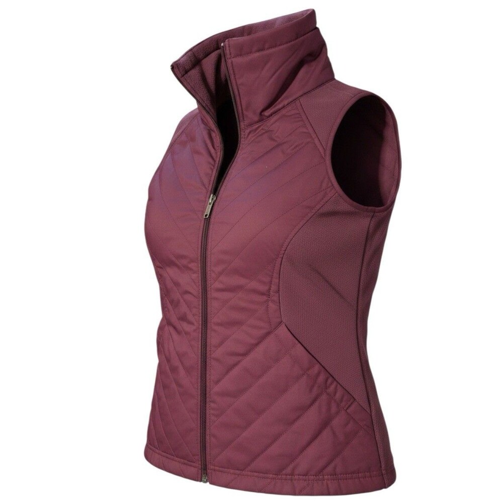 Columbia Women's Quilted Fleece Vest Burgundy Full Zip Lightweight Small S